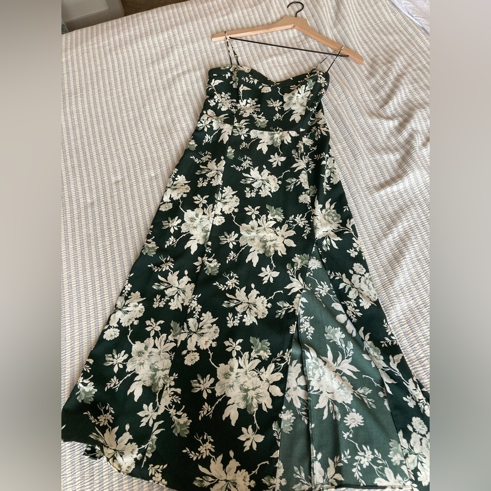 Abercrombie green floral high slit midi dress